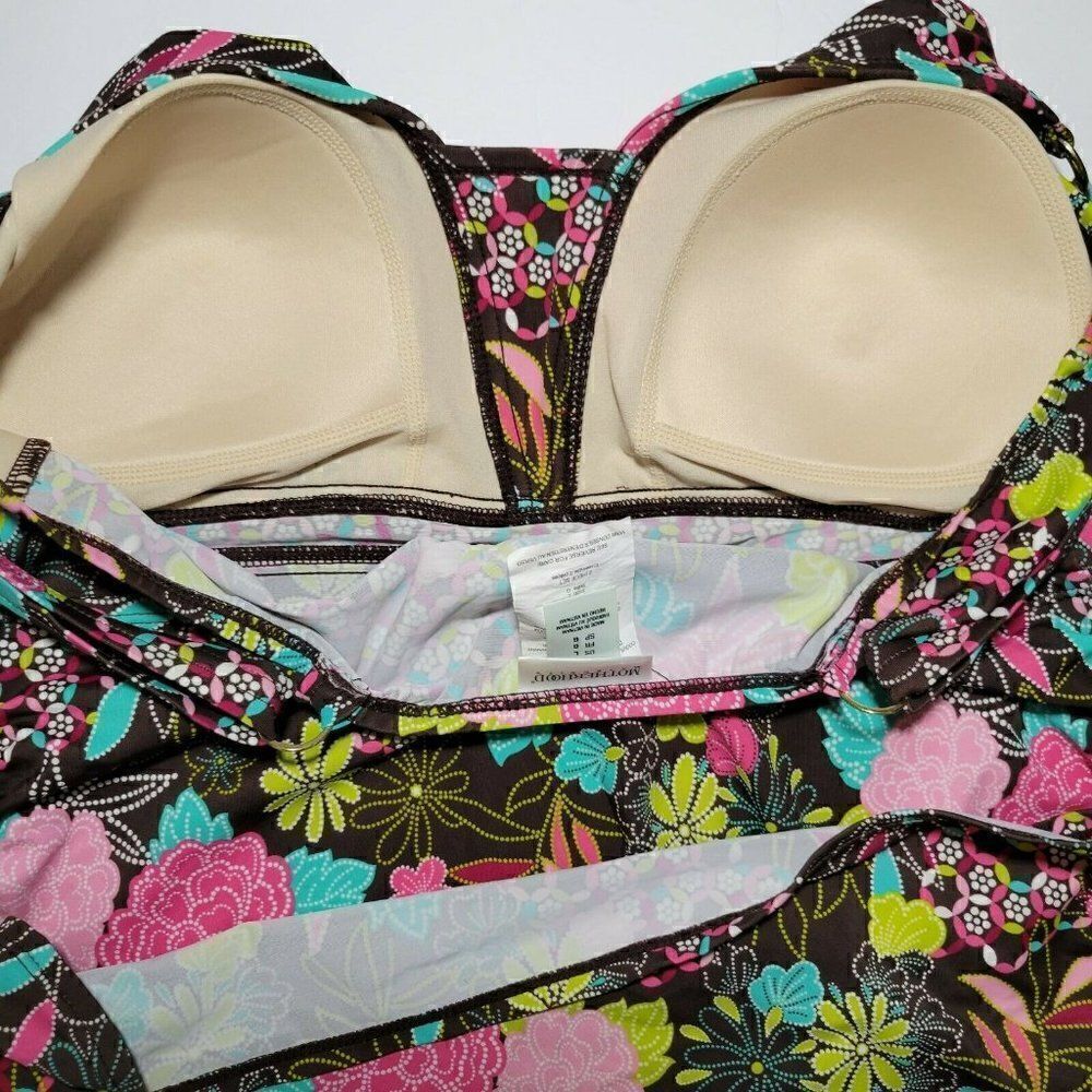 Motherhood Maternity Tankini Swim Top Womens Large Brown Pink Multicolor Ruched‎ - Picture 4 of 11